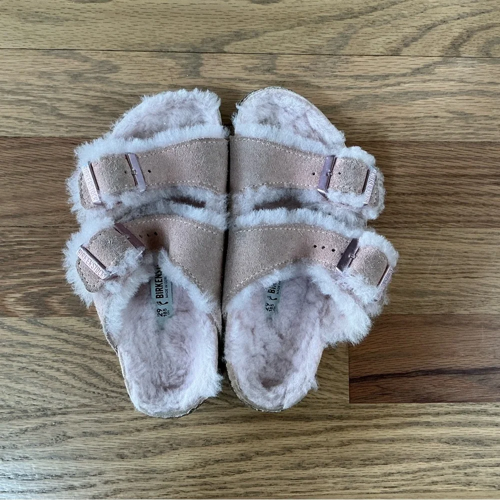 Birkenstock Arizona Shearling Pink Clay Suede Leather Size 29 Toddler